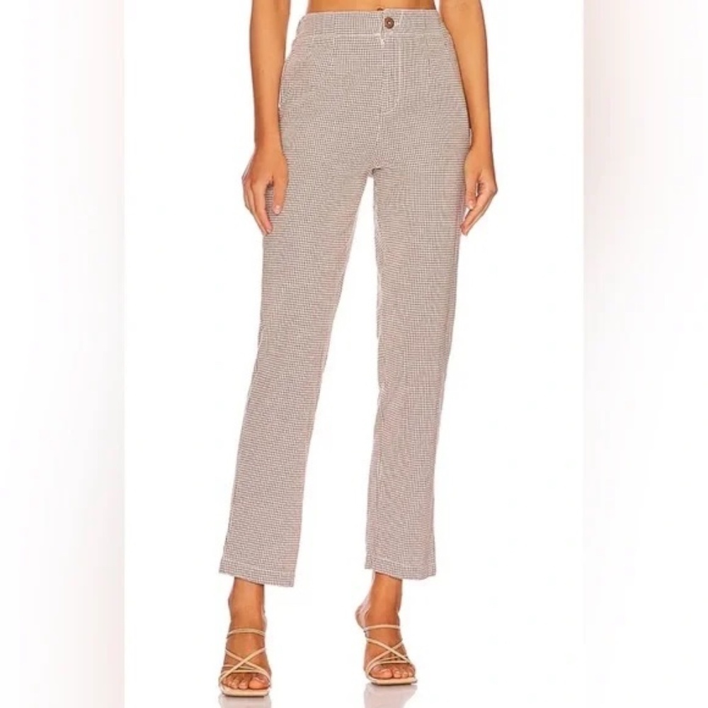 FREE PEOPLE Kate Plaid Straight Leg Pant in Brown & White in Size Small - Picture 2 of 8